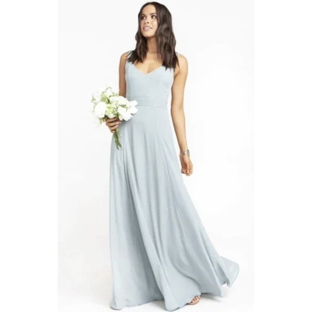 Show Me Your Mumu Jenn Maxi Dress in Silver Sage Crisp Blue V Neck| XXS | NWT